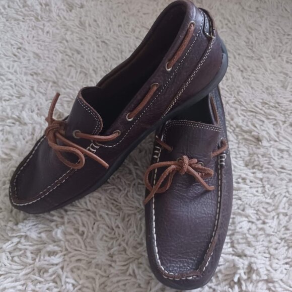 L.L. Bean Men’s Leather Handsewn Moc Shoes Brown Pebbled Driving Moc Sz 12 Wide - Picture 11 of 11